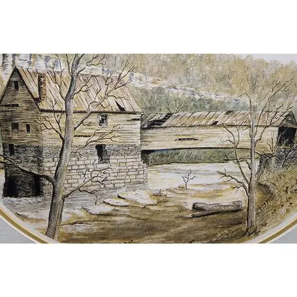 Vintage Howard Fain “King’s Mill” 1976 #291/500 Signed, Framed Print, Oval Matte